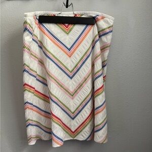 Talbots White A-Line Skirt with Rainbow Chevron Stripes